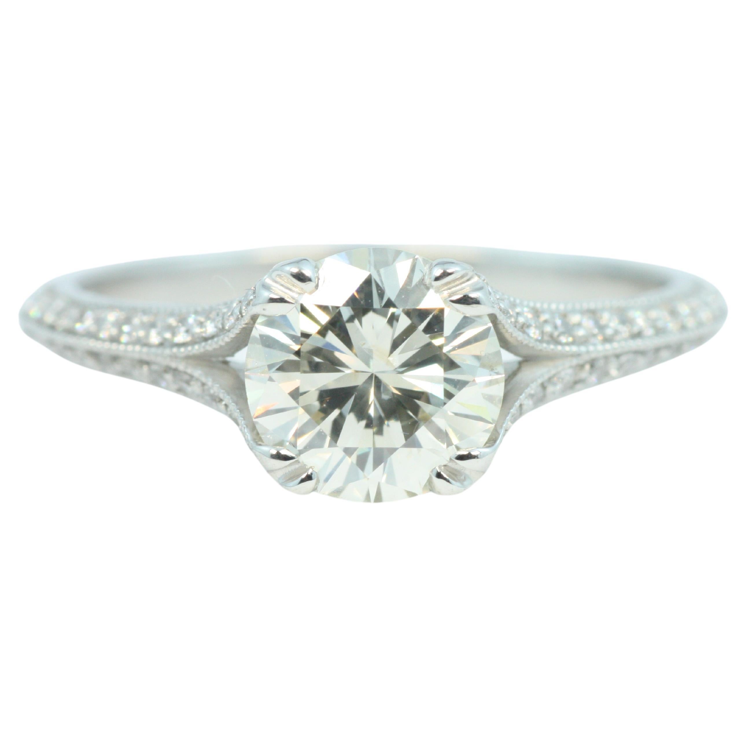 EGL Certified 1.13 Carat Diamond Art Deco Platinum Engagement Ring w/ 0.22 Sides