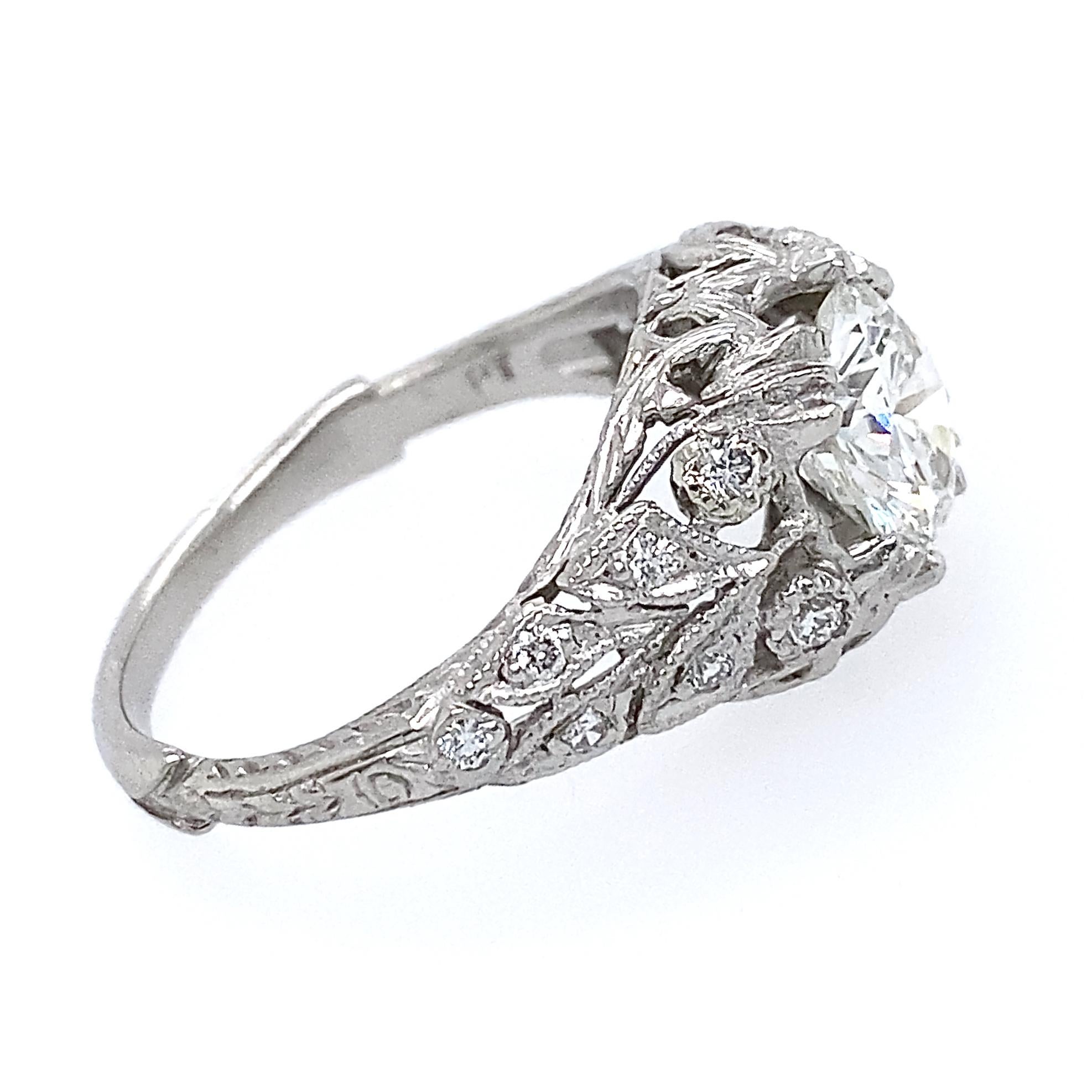 Brilliant Cut Certified 1.14 Carat Diamond in Edwardian-Inspired Platinum Engagement Ring