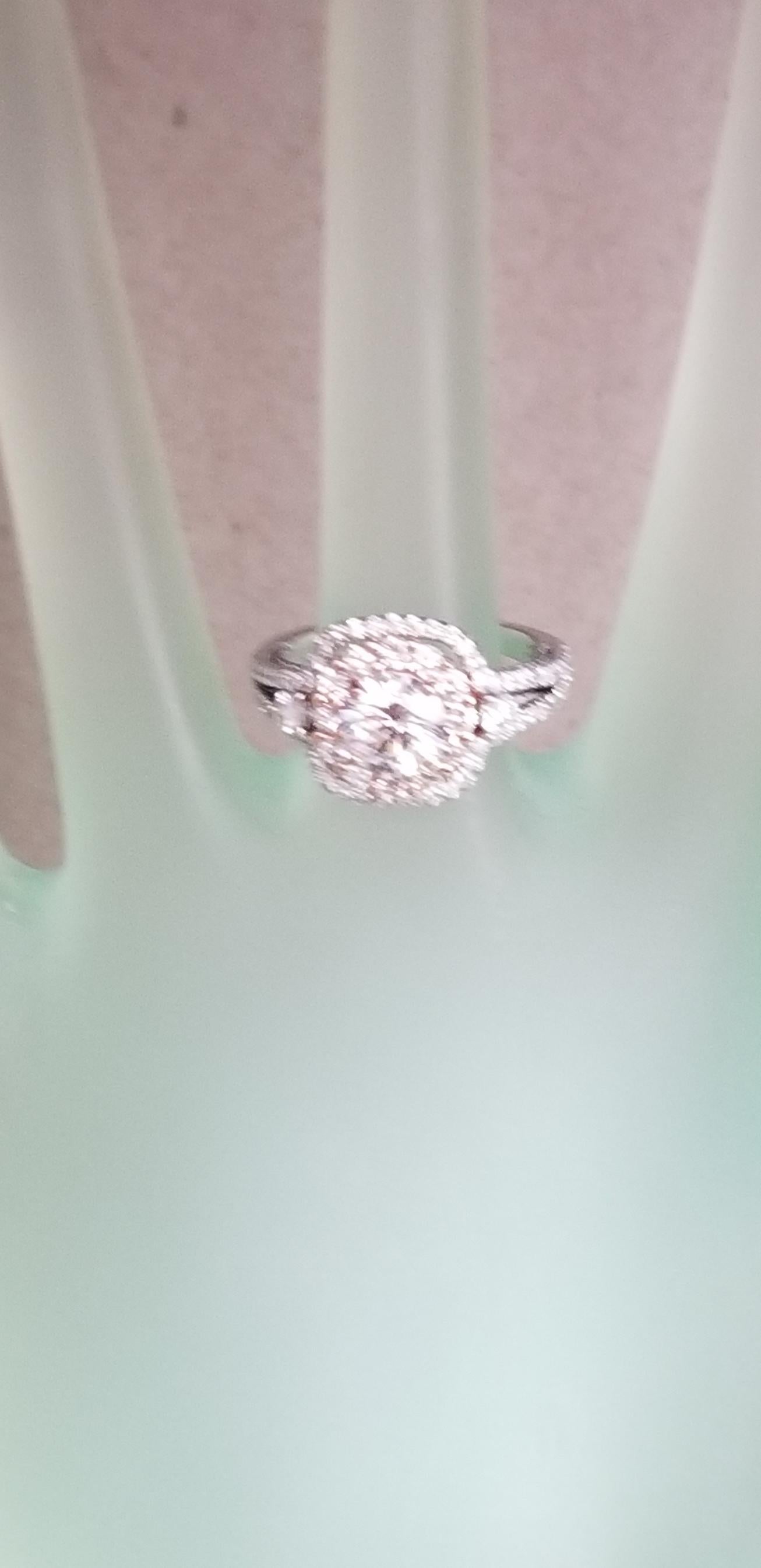 14k white and rose gold Total weight 2.45 Carat Brilliant Cut Diamond in Halo In New Condition For Sale In Los Angeles, CA