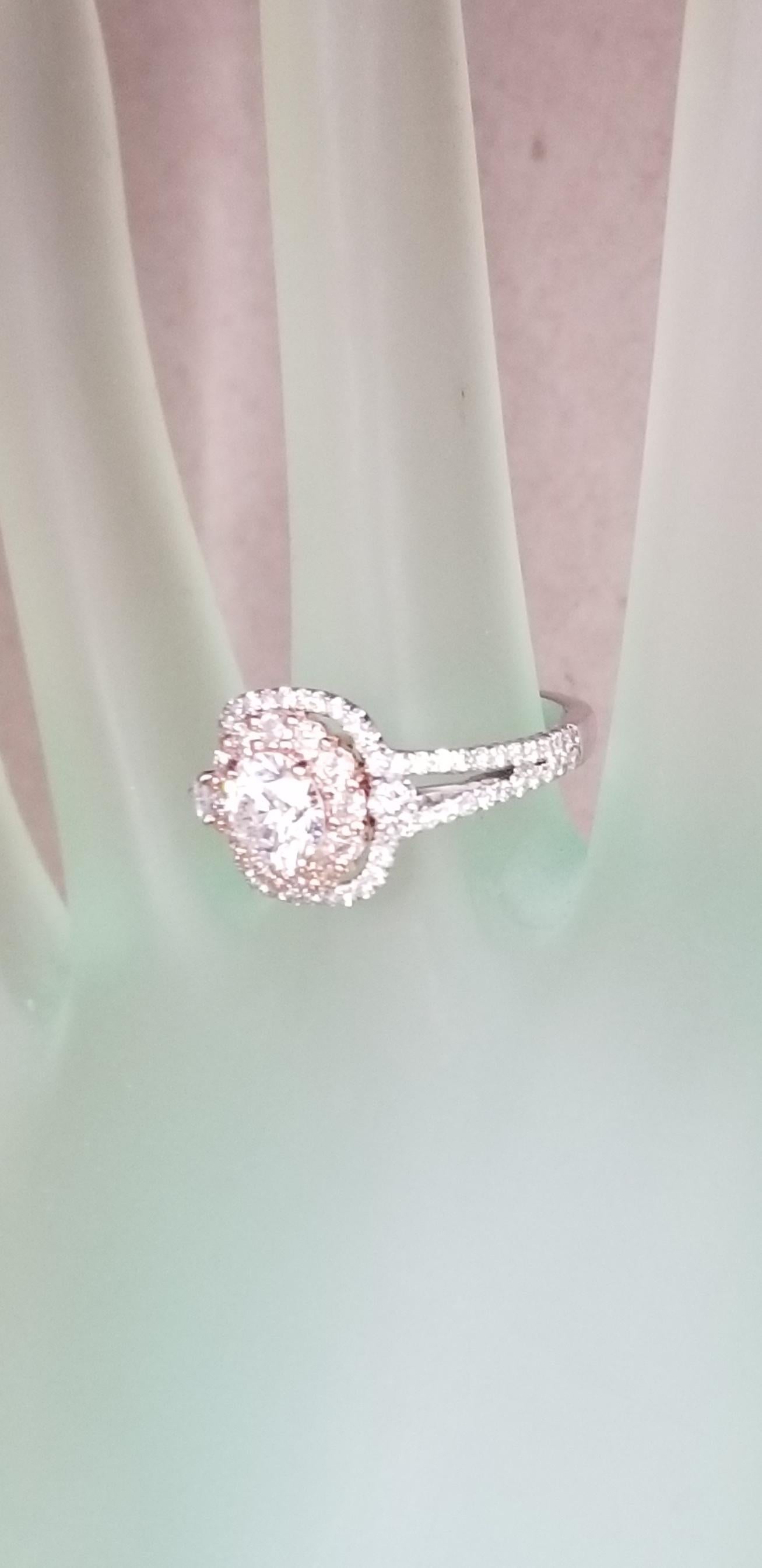 Women's or Men's 14k white and rose gold Total weight 2.45 Carat Brilliant Cut Diamond in Halo For Sale