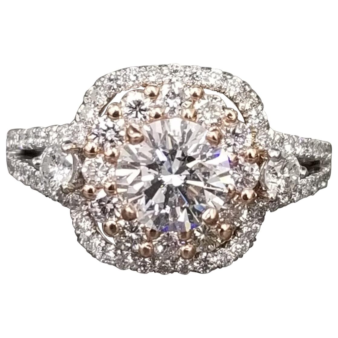 14k white and rose gold Total weight 2.45 Carat Brilliant Cut Diamond in Halo For Sale