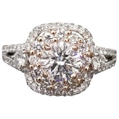 14k white and rose gold Total weight 2.45 Carat Brilliant Cut Diamond in Halo