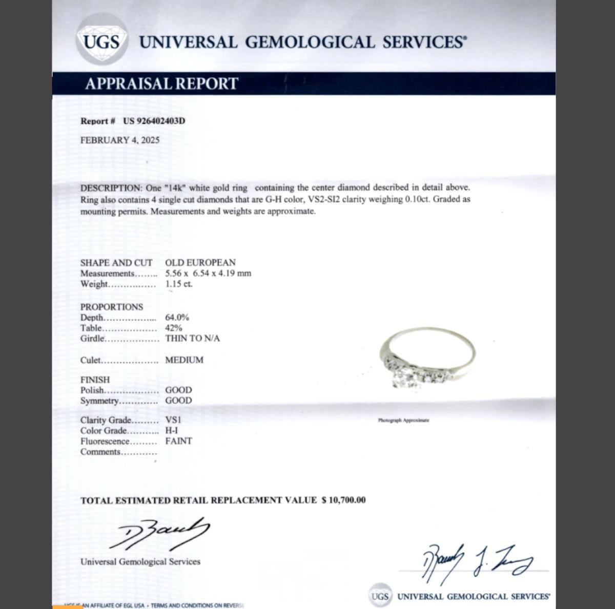 Bague de fiançailles en or blanc 14 carats avec diamant taille européenne ancienne de 1,15 carat certifié EGL Neuf - En vente à Chicago, IL