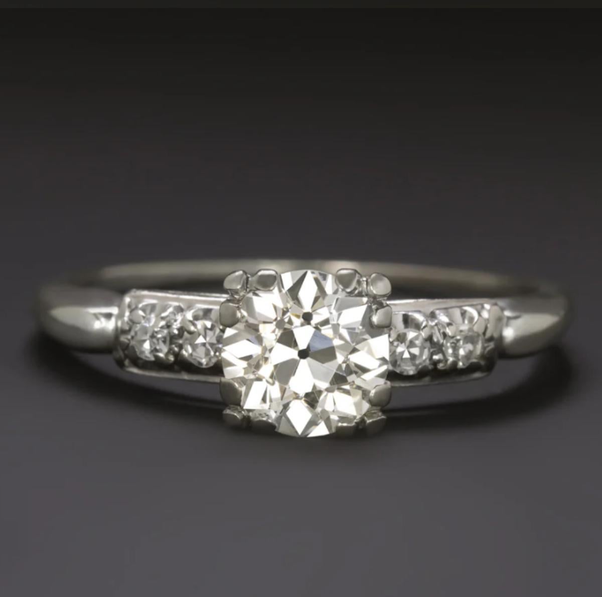 EGL-zertifizierter 1,15 Karat Diamant-Verlobungsring mit alteuropäischem Schliff in 14K Weiß G