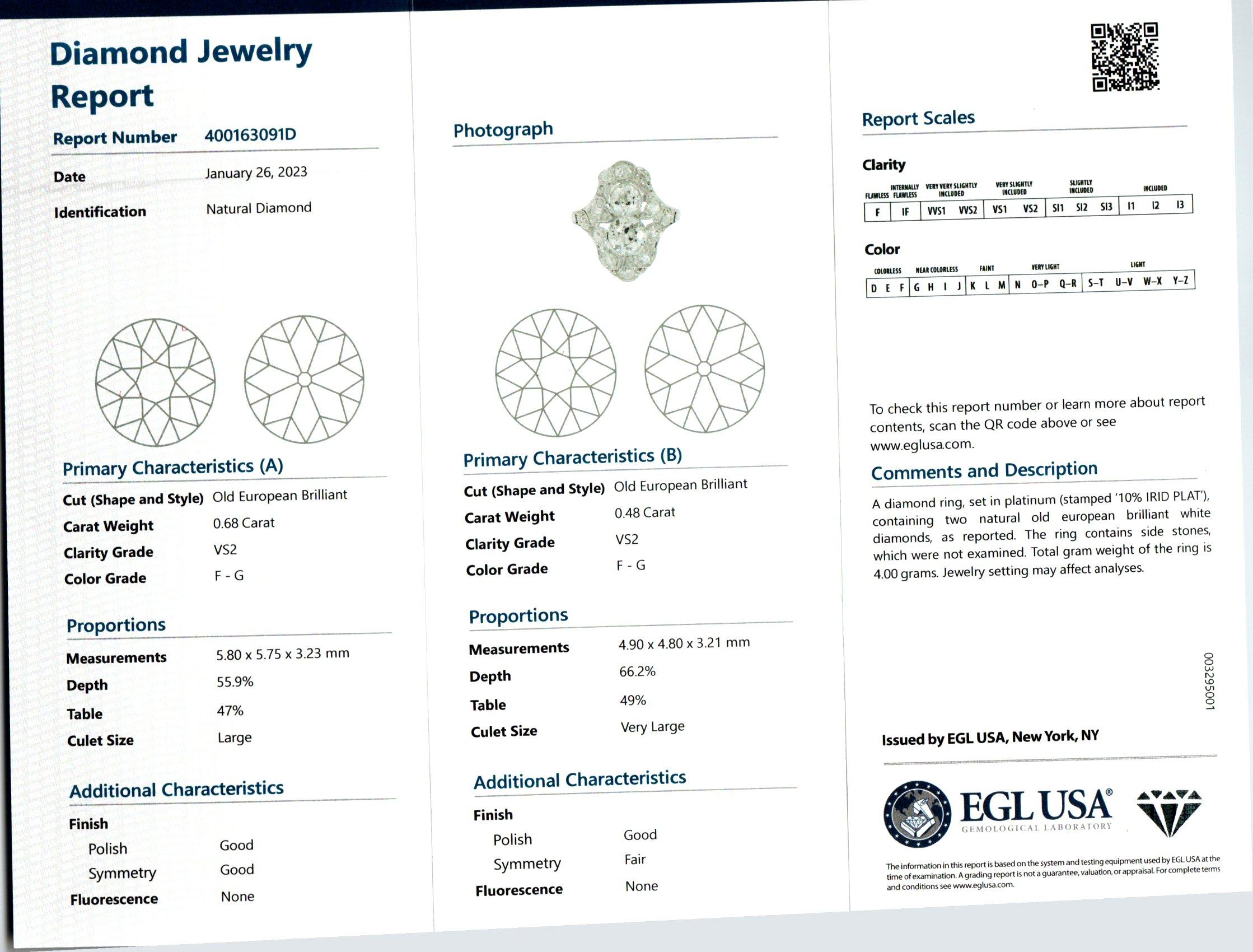 EGL Certified 1.16 Carat Diamond Platinum Filigree Ring  In Good Condition For Sale In Stamford, CT