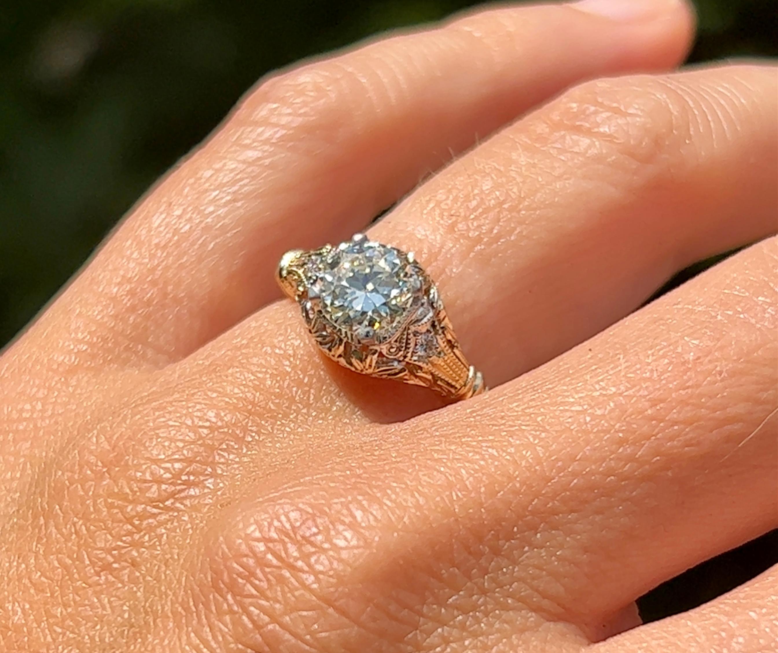 Filigraner Verlobungsring mit EGL-zertifiziertem 1,16 Karat Diamant im europäischen Schliff in 14K 4