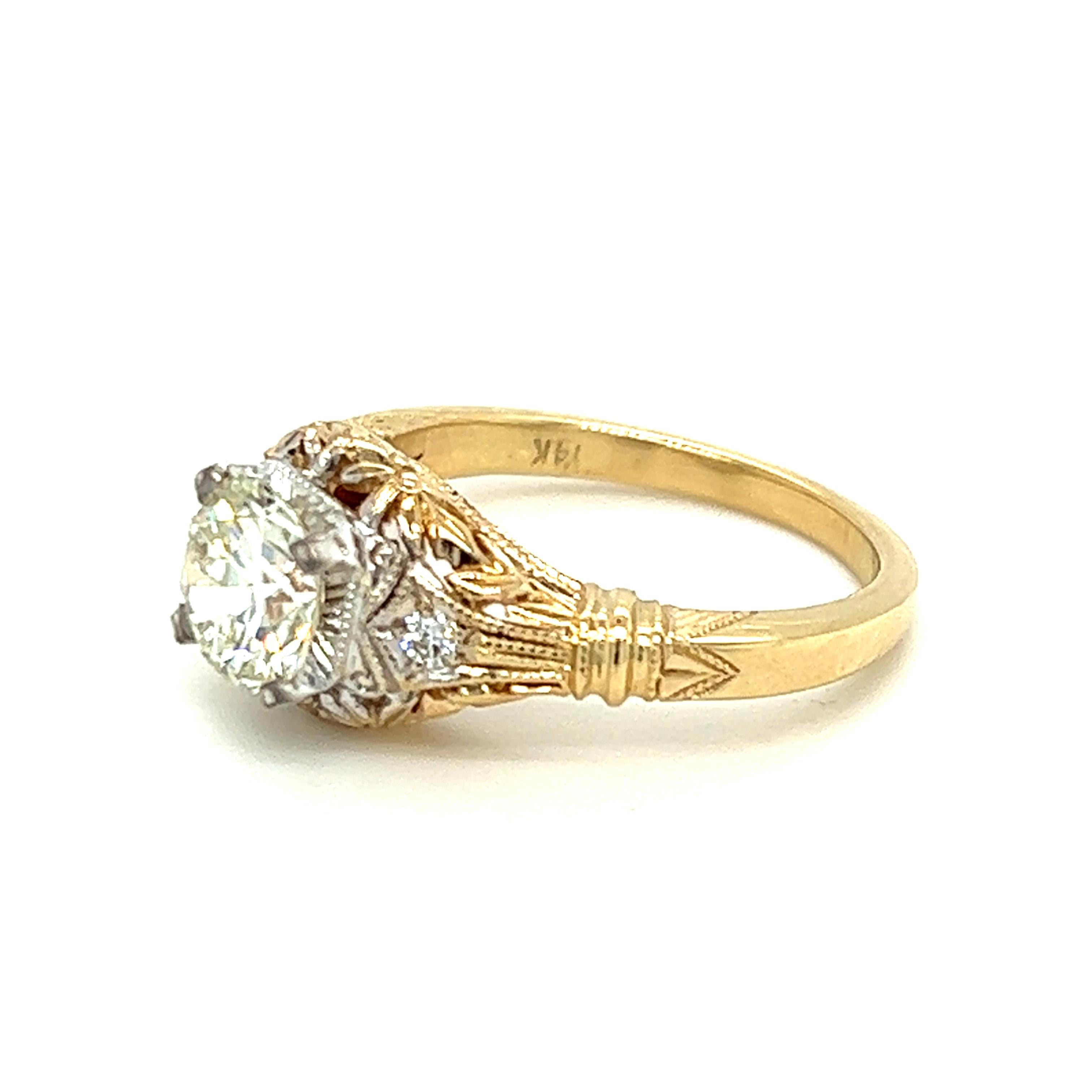 Filigraner Verlobungsring mit EGL-zertifiziertem 1,16 Karat Diamant im europäischen Schliff in 14K (Alteuropäischer Schliff)