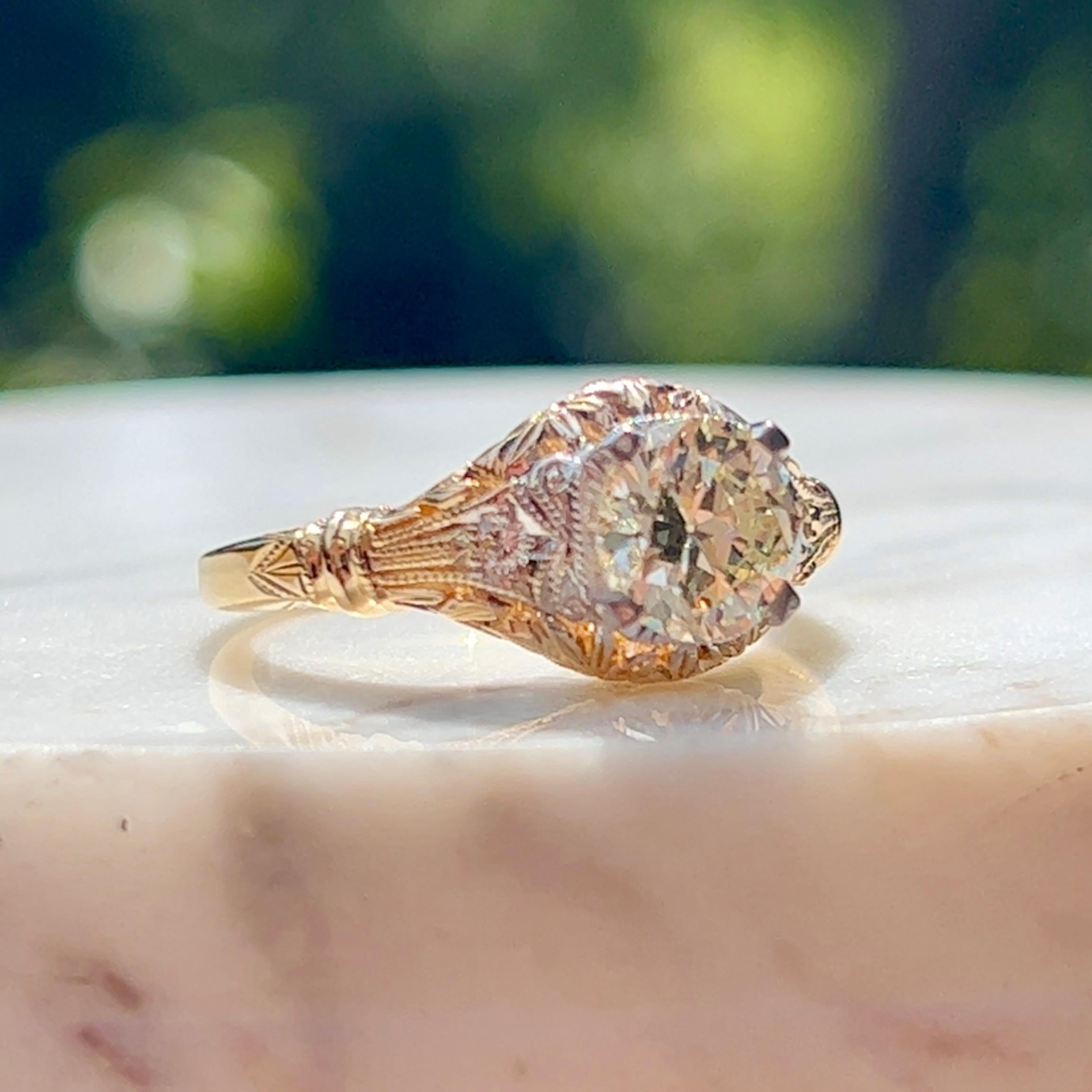 Filigraner Verlobungsring mit EGL-zertifiziertem 1,16 Karat Diamant im europäischen Schliff in 14K Damen
