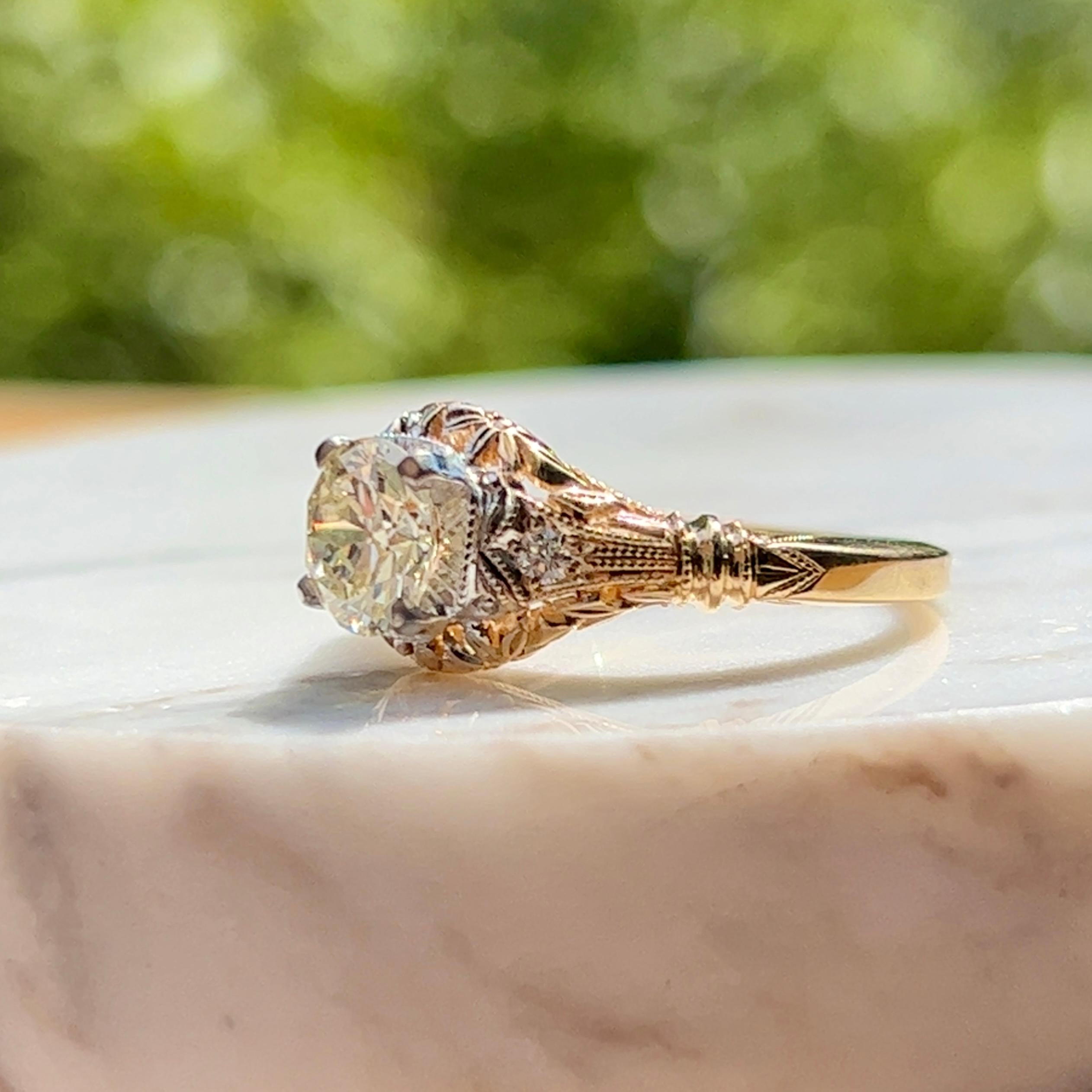 Filigraner Verlobungsring mit EGL-zertifiziertem 1,16 Karat Diamant im europäischen Schliff in 14K 1