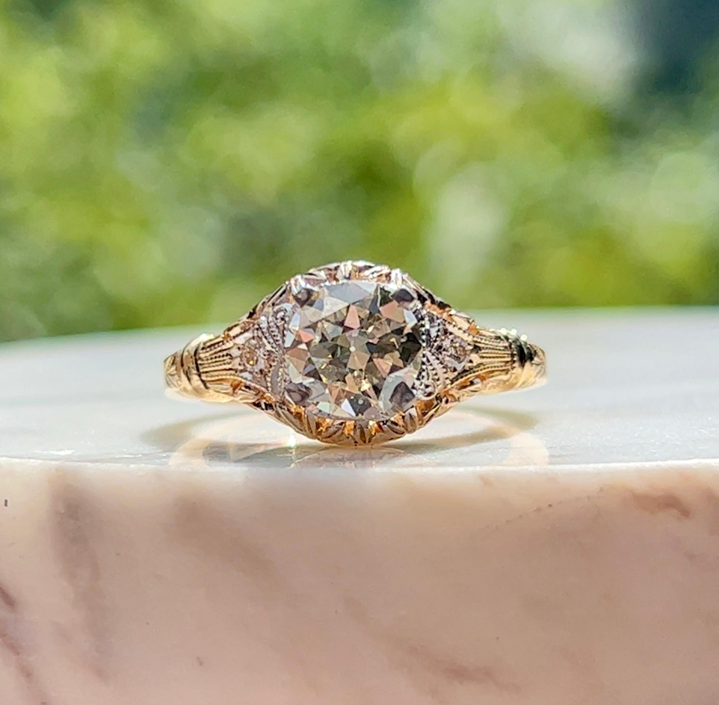 Filigraner Verlobungsring mit EGL-zertifiziertem 1,16 Karat Diamant im europäischen Schliff in 14K 2