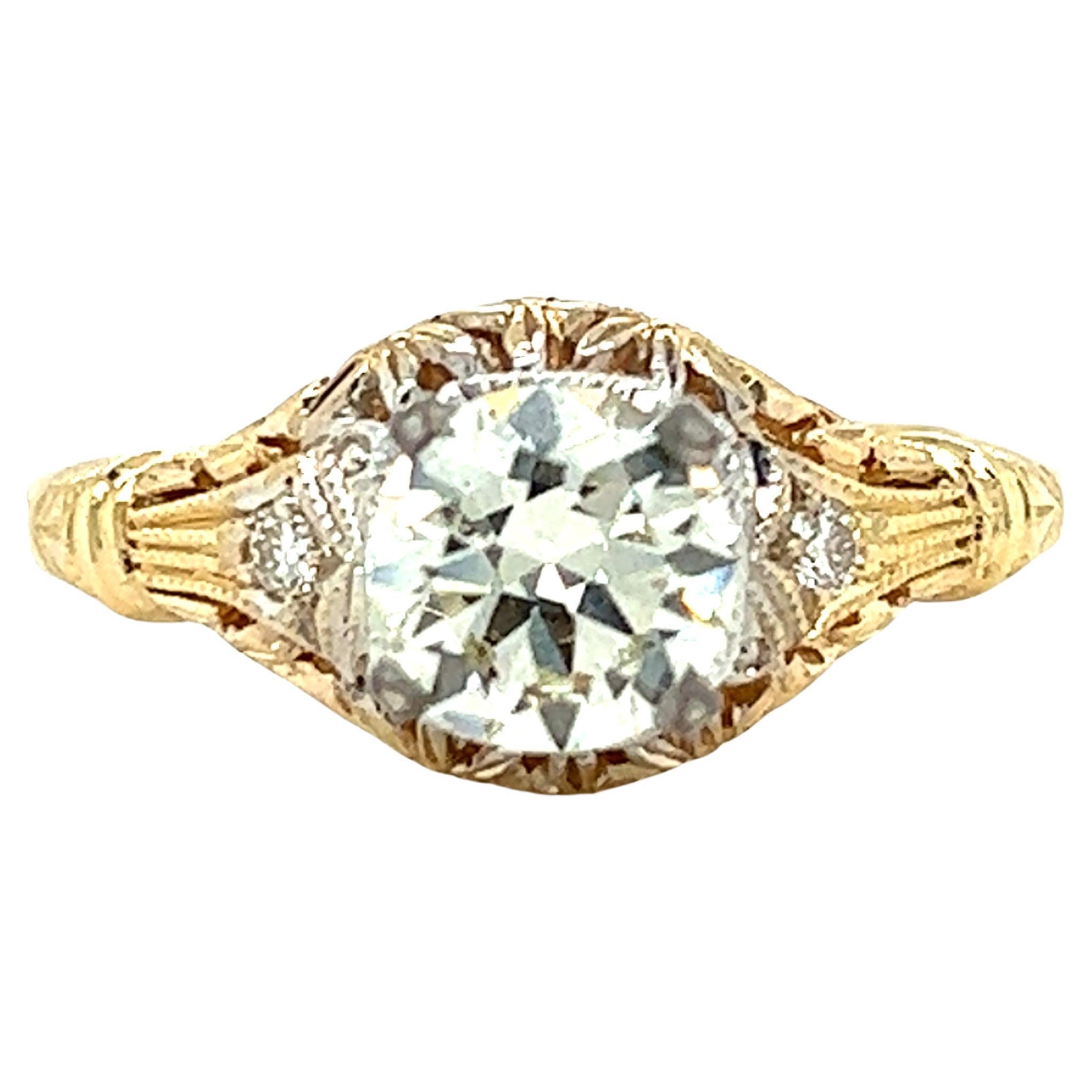 Filigraner Verlobungsring mit EGL-zertifiziertem 1,16 Karat Diamant im europäischen Schliff in 14K