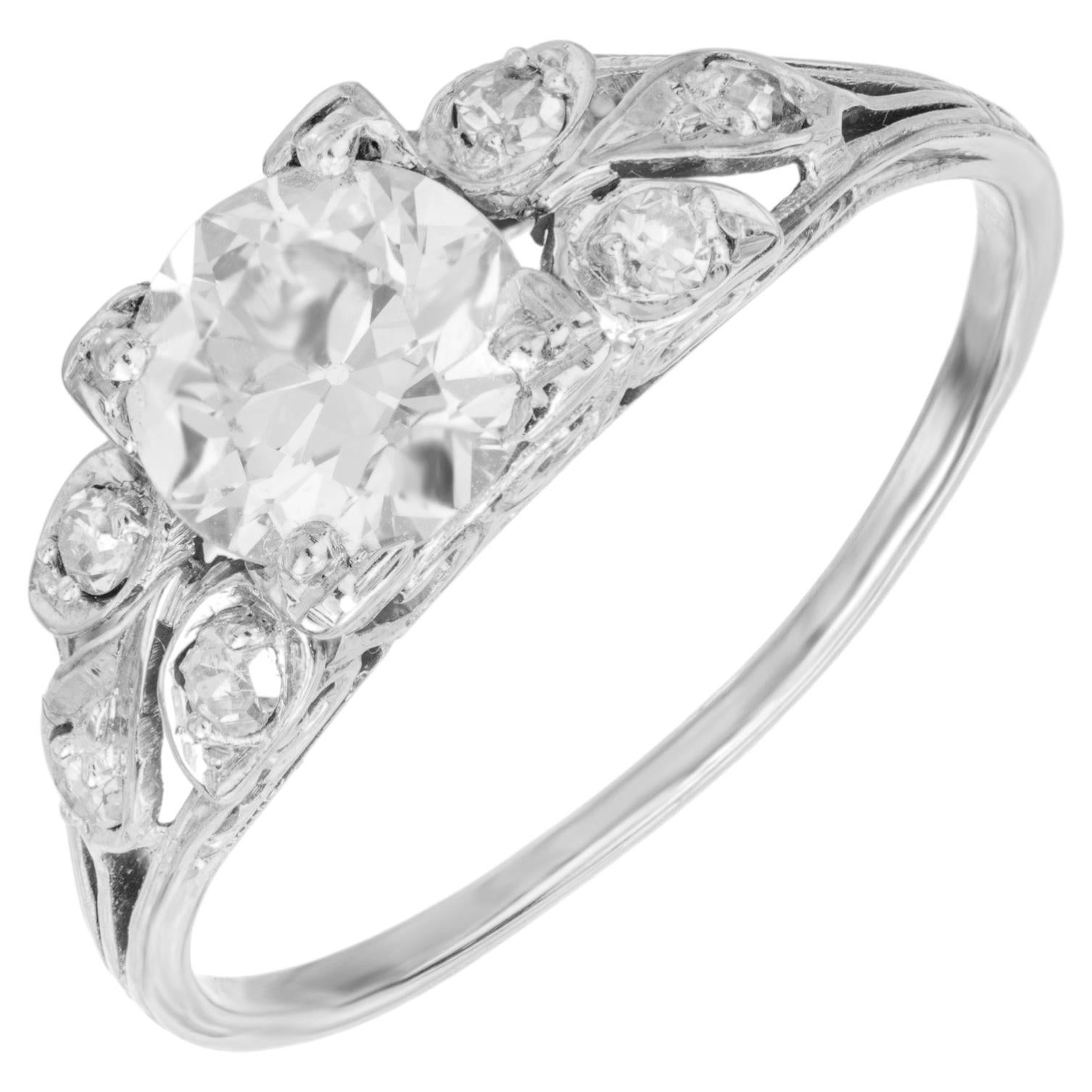 EGL Certified 1.18 Carat Diamond 18k White Gold Art Deco Engagement Ring