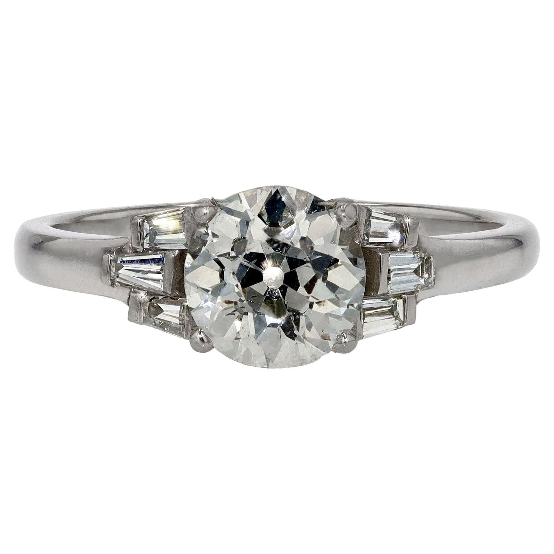 Anillo de compromiso de diamantes Art Decó solitario de 1,19 ct certificado por EGL en venta