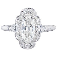 Retro EGL Certified 1.23 Carat Marquise Diamond Platinum Engagement Ring