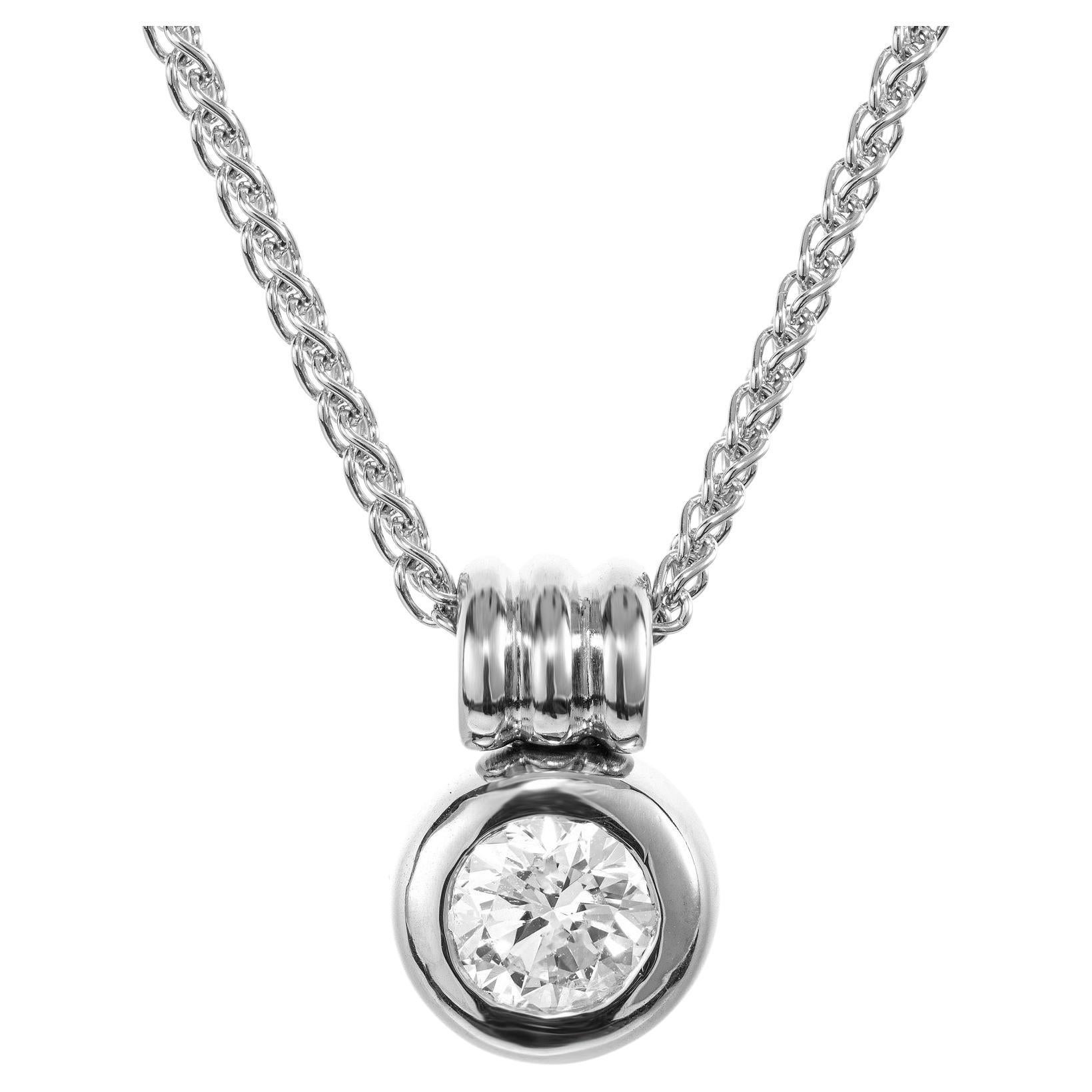 EGL Certified 1.23 Carat Round Diamond White Gold Pendant Necklace