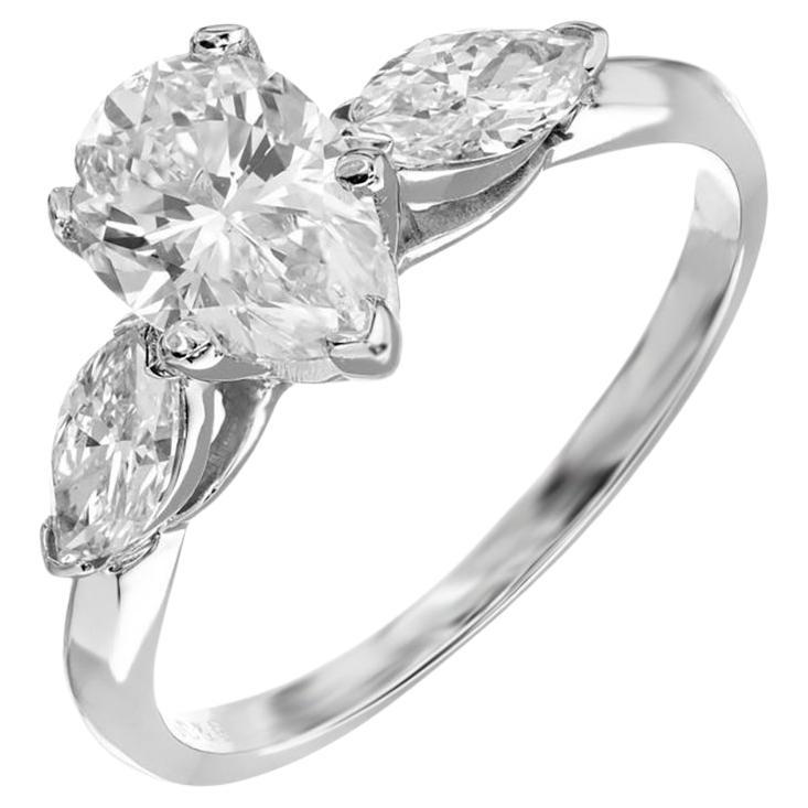 EGL Certified 1.25 Carat Pear Diamond Marquise Gold Three-Stone Engagement Ring
