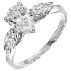 EGL Certified 1.25 Carat Pear Diamond Marquise Gold Three-Stone Engagement Ring