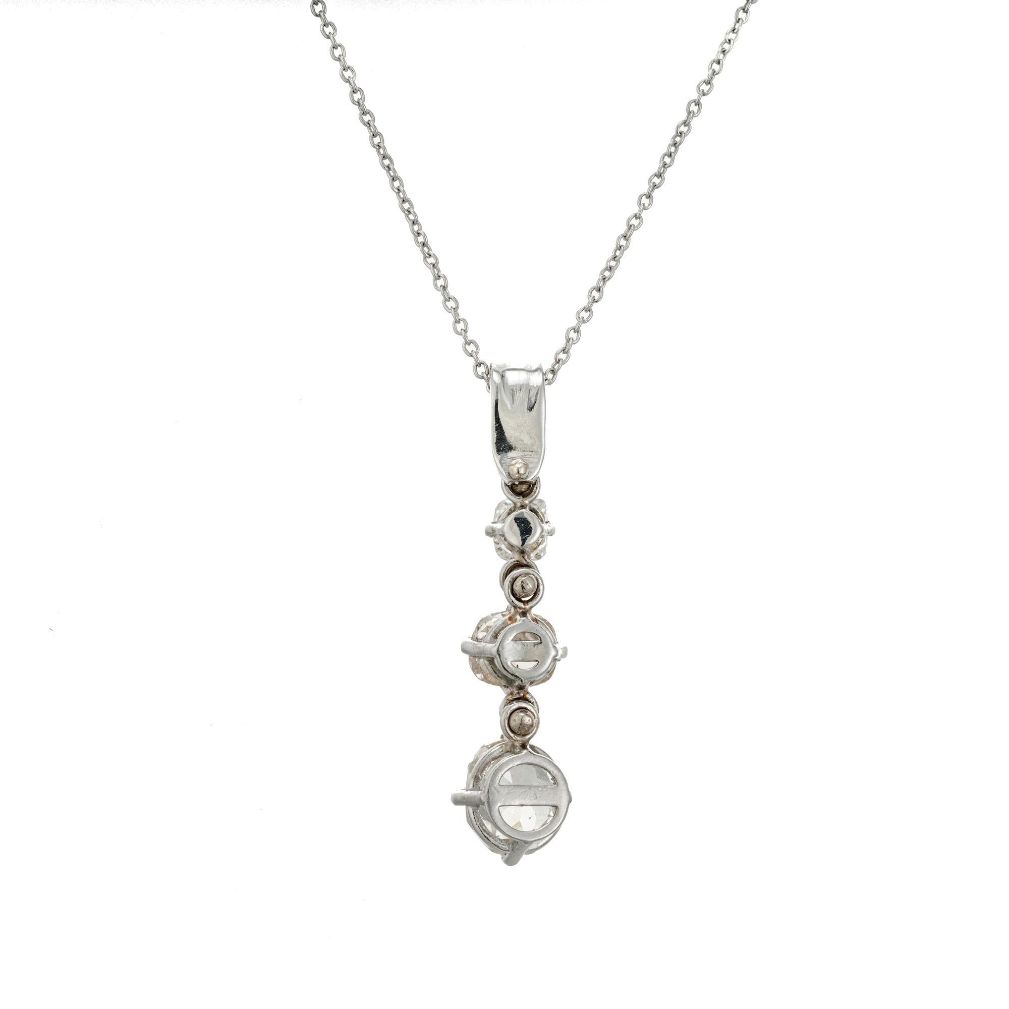 Victorian EGL Certified 1.25 Carat Three Diamond Platinum Pendant Necklace For Sale