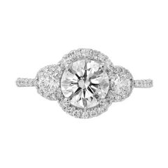 EGL Certified 1.26 Carat Three-Stone Diamond Halo Gold Engagement Ring