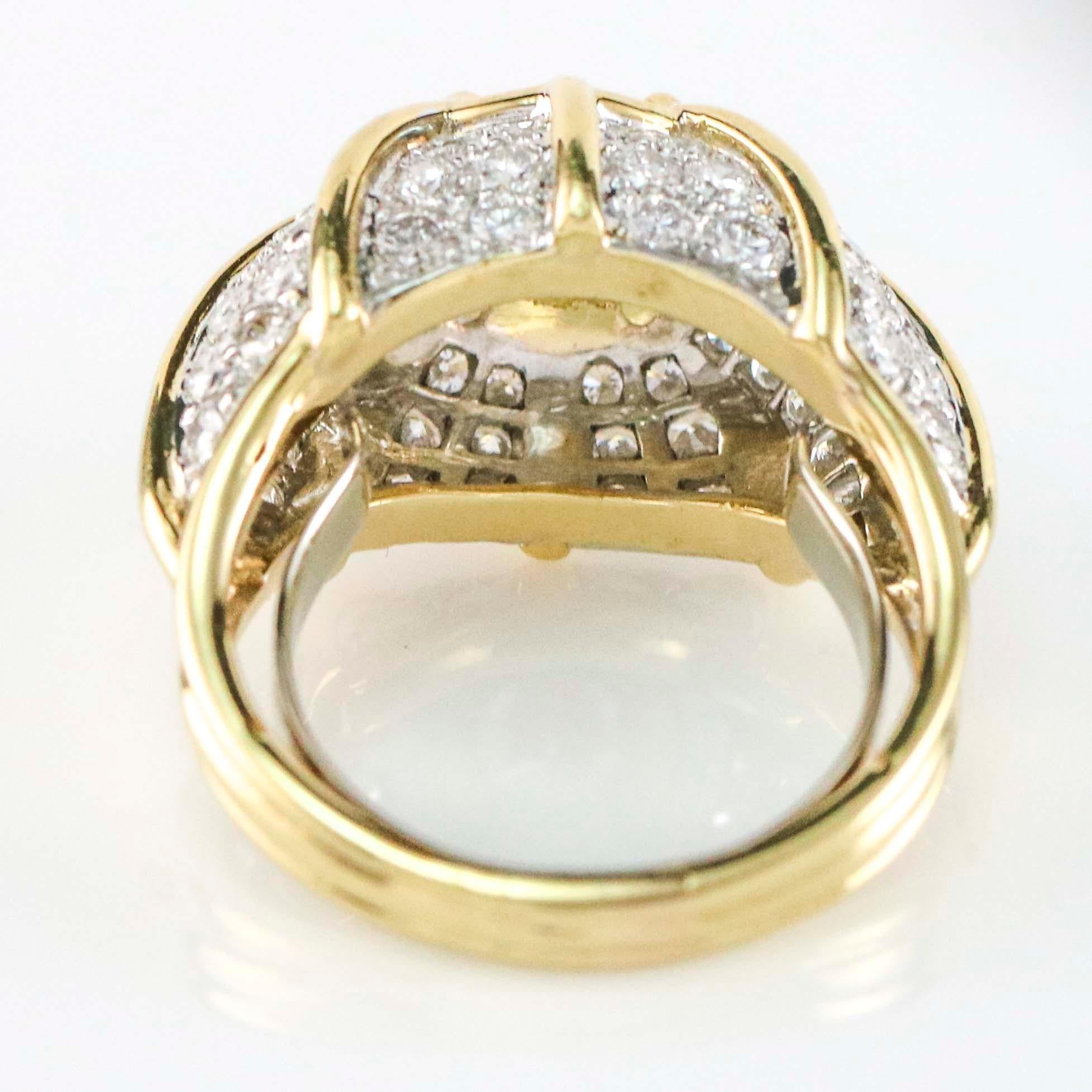 EGL Certified 1.29 Carat Platinum 18 Karat Yellow Gold Diamond Dome Ring In Excellent Condition For Sale In Fort Lauderdale, FL
