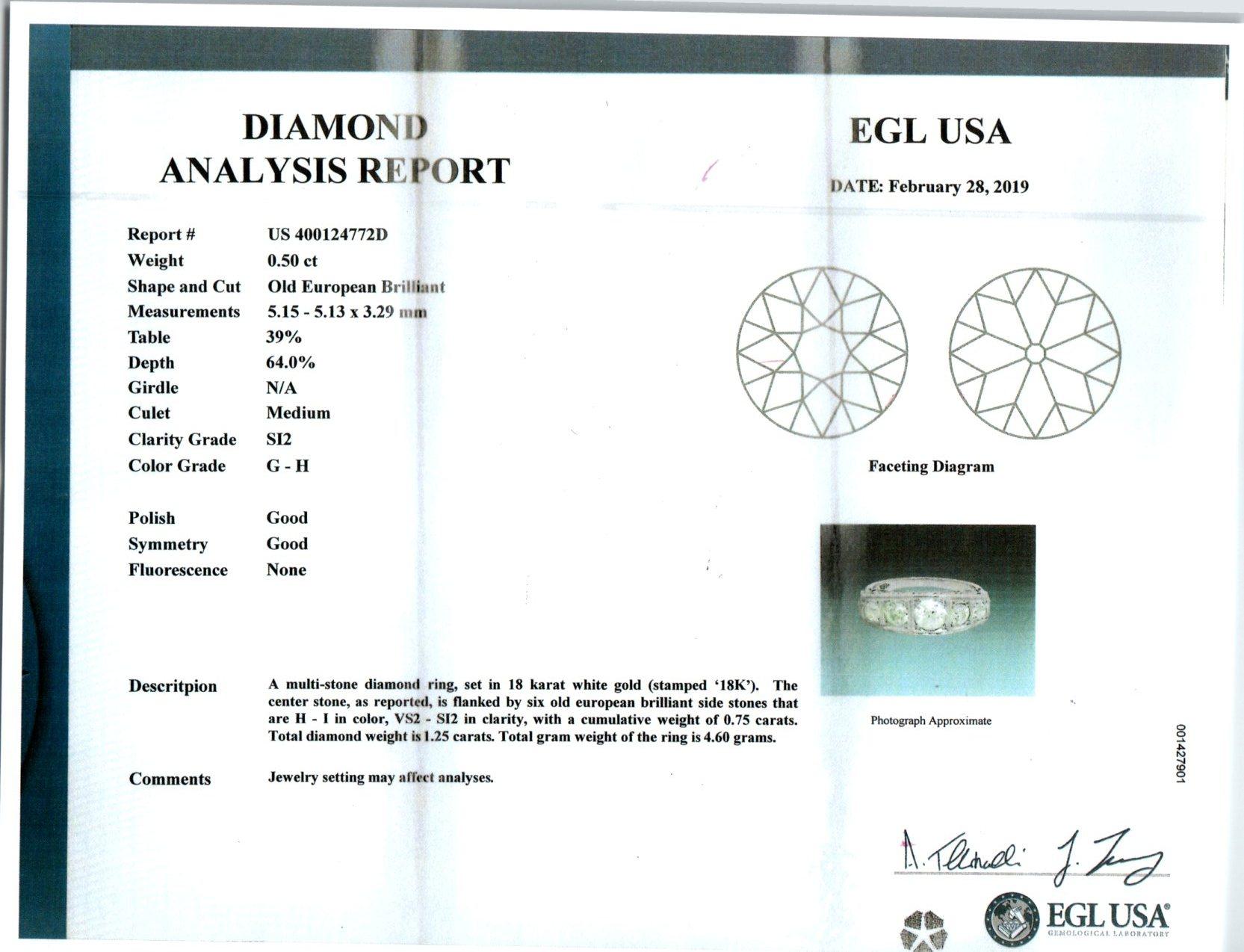 EGL-zertifizierter Weißgoldring mit 1,30 Karat sieben Diamanten im Angebot 3