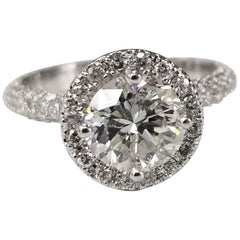 Egl Certified 1.32 G SI3 Brilliant Cut Diamond with 3-Row Pave and Halo