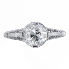 EGL Certified 1.36 Carat Diamond Platinum Art Nouveau Engagement Ring