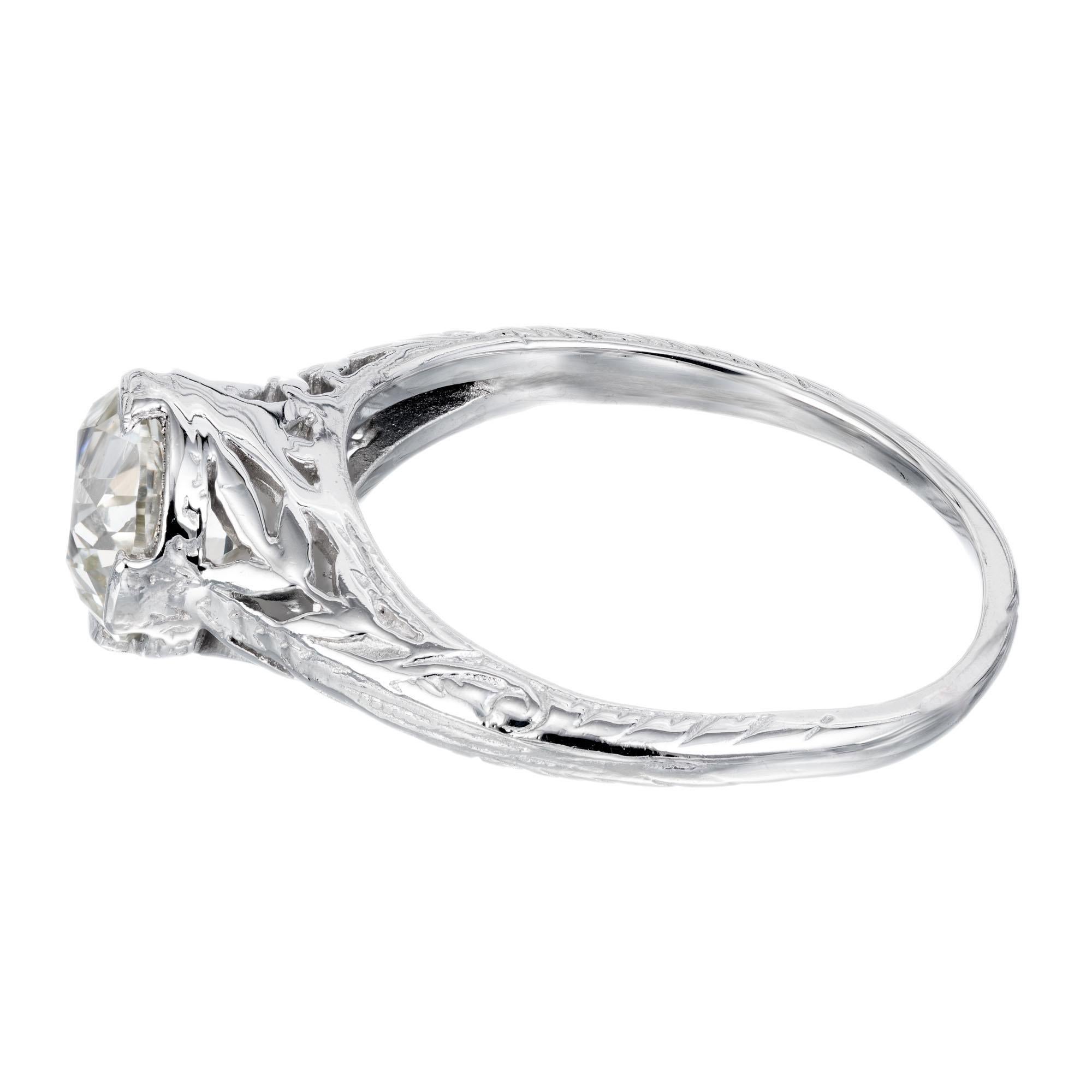 EGL Certified 1.36 Carat Diamond Platinum Art Nouveau Engagement Ring In Excellent Condition For Sale In Stamford, CT