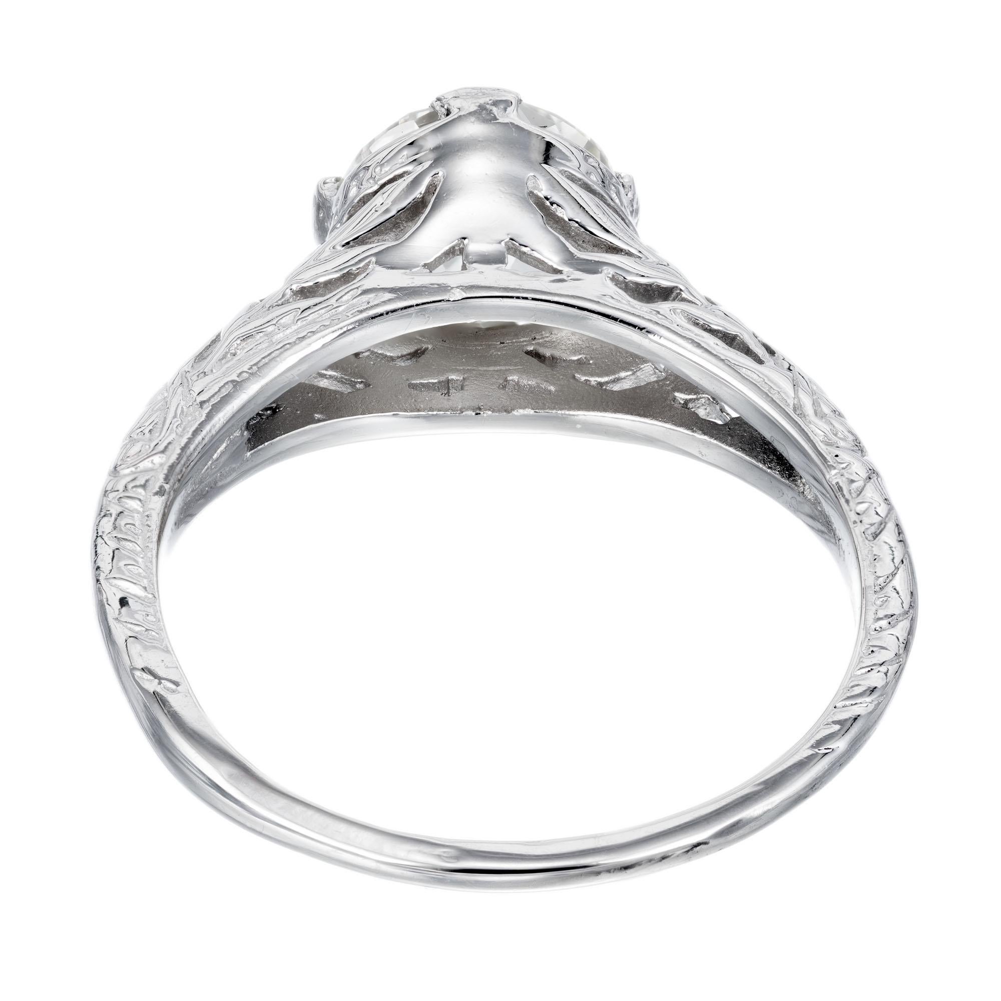 Women's EGL Certified 1.36 Carat Diamond Platinum Art Nouveau Engagement Ring For Sale