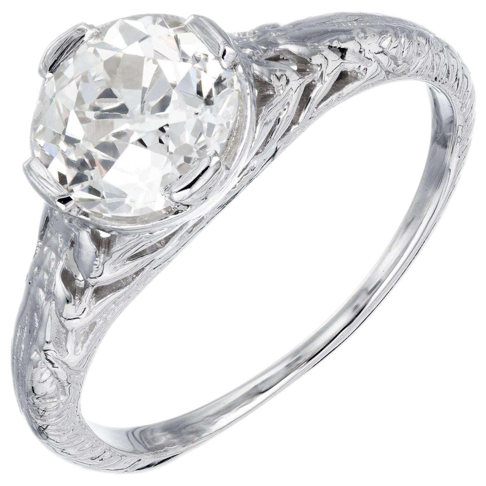 EGL Certified 1.36 Carat Diamond Platinum Art Nouveau Engagement Ring
