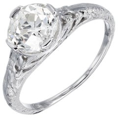 EGL Certified 1.36 Carat Diamond Platinum Art Nouveau Engagement Ring