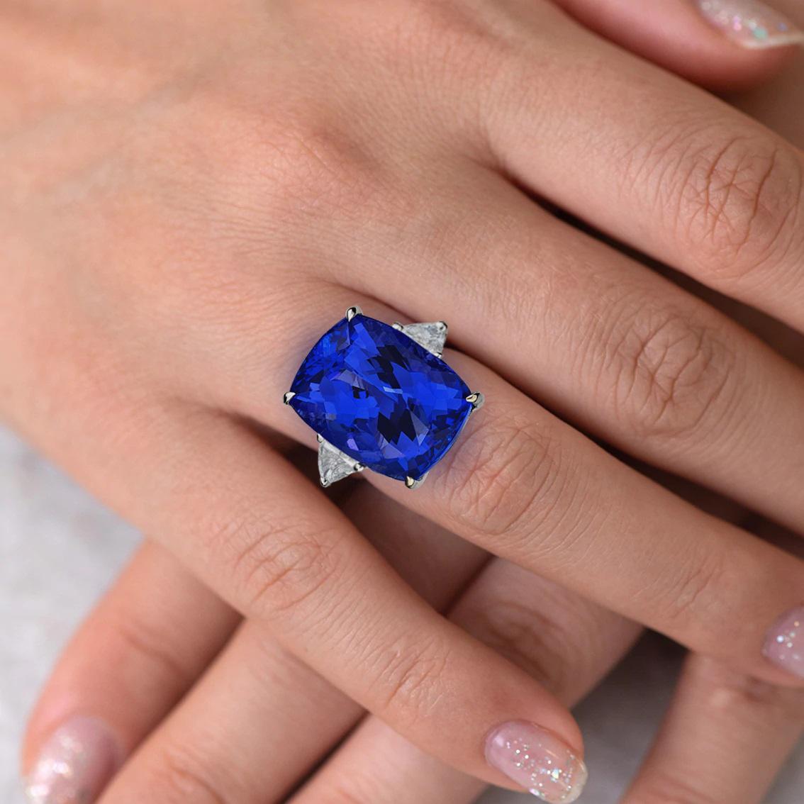 Modern EGL Certified 14 Carat Vivid Blue Tanzanite Diamond Platinum Ring