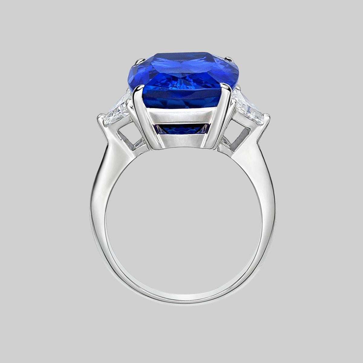 Cushion Cut EGL Certified 14 Carat Vivid Blue Tanzanite Diamond Platinum Ring