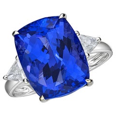 EGL Certified 14 Carat Vivid Blue Tanzanite Diamond Platinum Ring