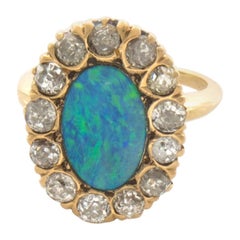 Antique EGL Certified 14 Karat 1.15 Carat Black Boulder Opal and Diamond Ring