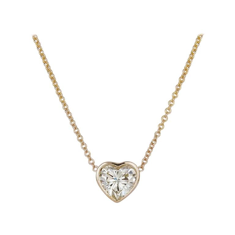 EGL Certified 14 Karat Yellow Gold Diamond Heart Pendant Necklace 1.29 Carat