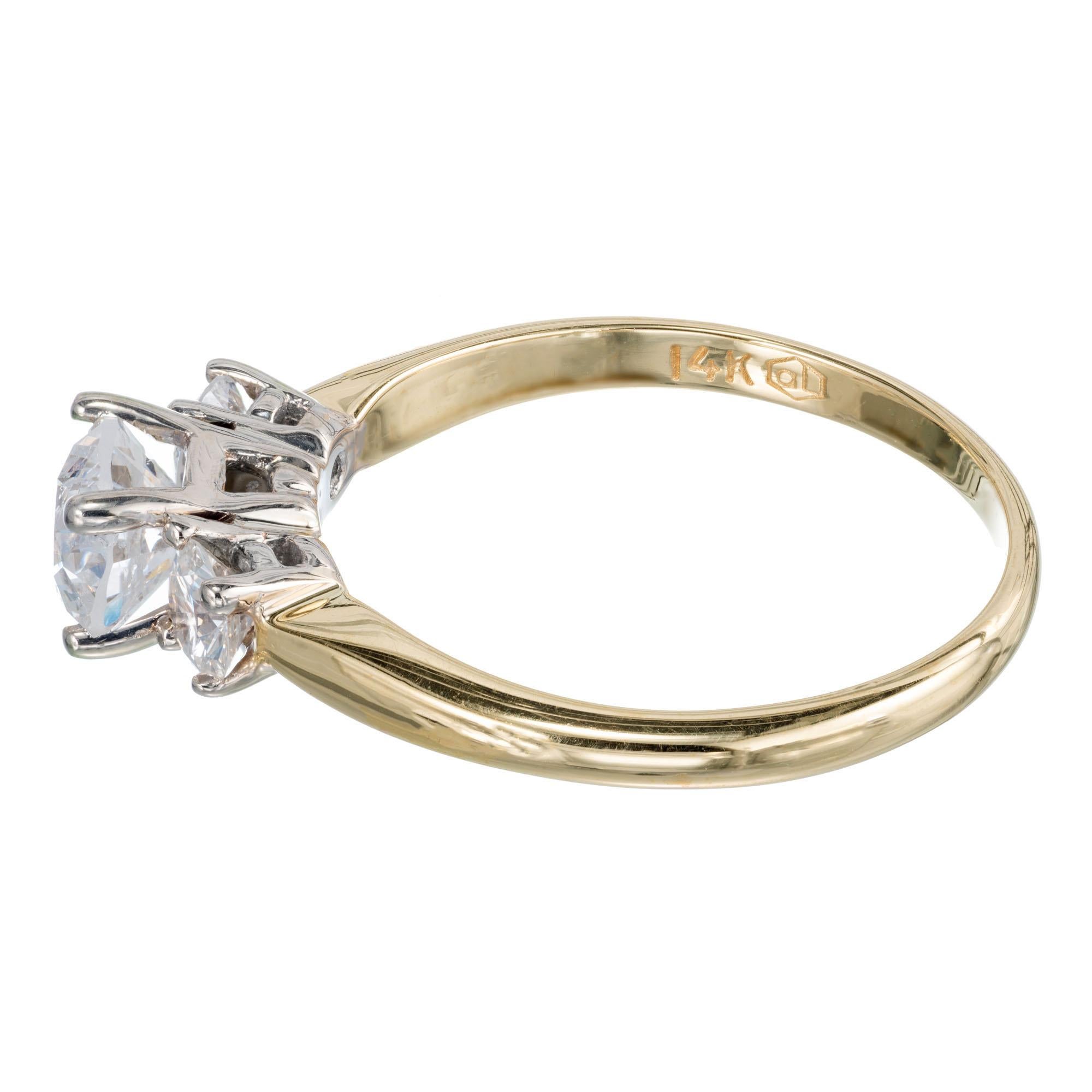 EGL Certified 1.40 Carat Diamond Gold Three-Stone Engagement Ring In Excellent Condition For Sale In Stamford, CT