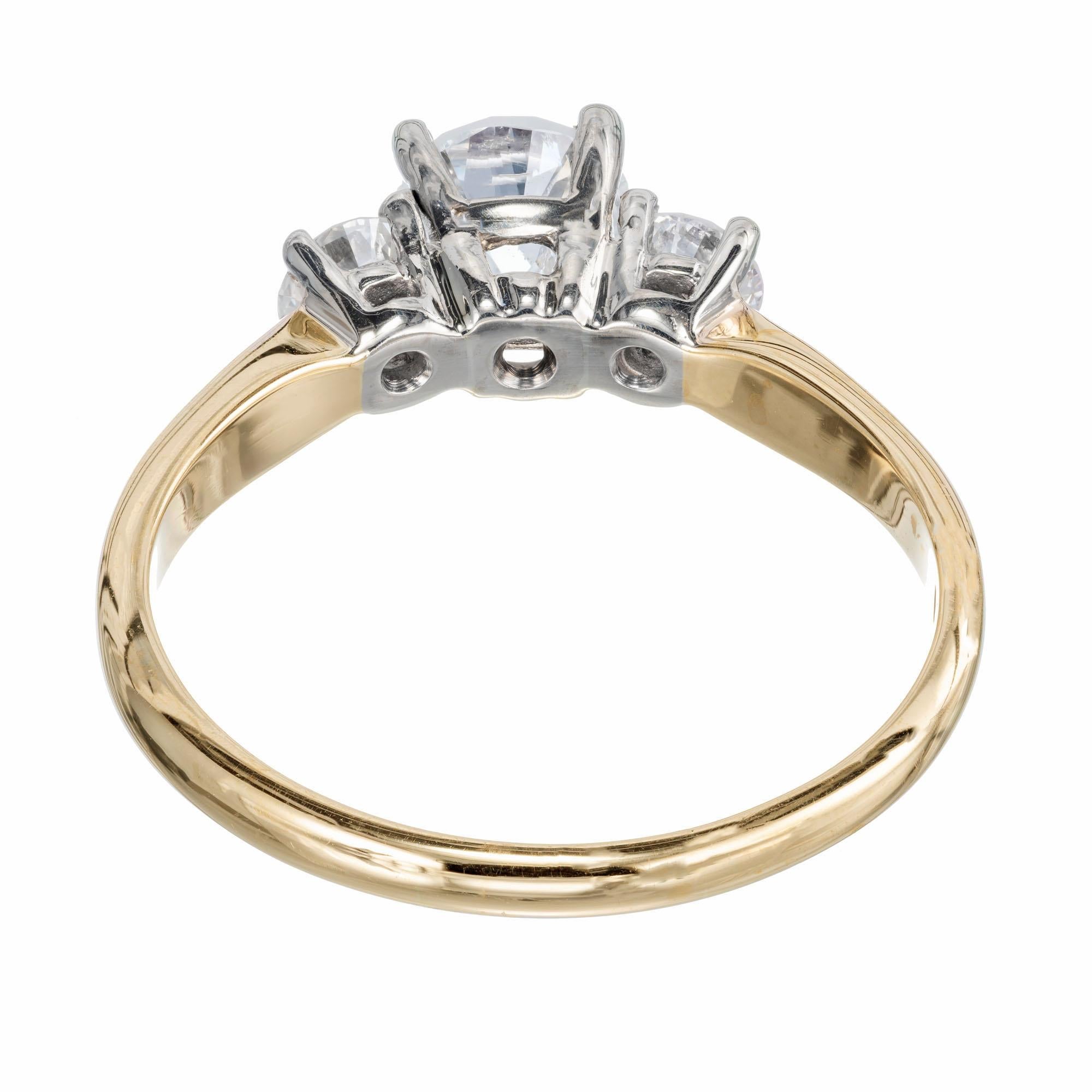 Women's EGL Certified 1.40 Carat Diamond Gold Three-Stone Engagement Ring For Sale