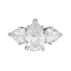EGL Certified 1.40 Carat Pear Diamond 14k White Gold Three Stone Engagement Ring