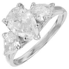 EGL Certified 1.40 Carat Pear Diamond 14k White Gold Three Stone Engagement Ring