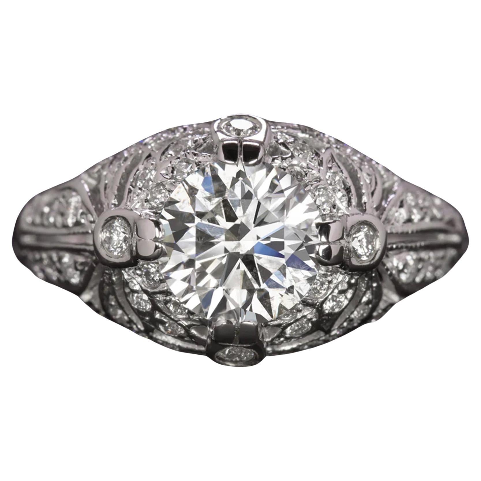 Egl Certified 1.42 Carat Round Diamond Cocktail Ring For Sale