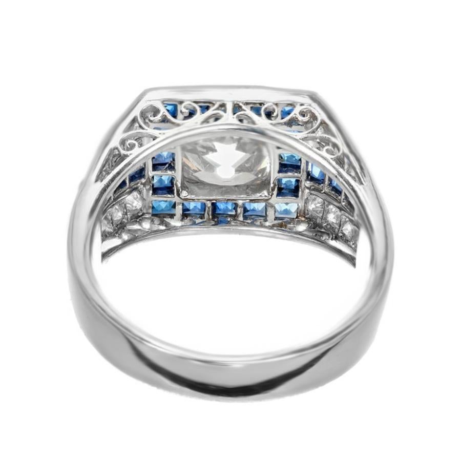 EGL Certified 1.48 Carat Art Deco Sapphire Diamond Platinum Engagement Ring For Sale 2