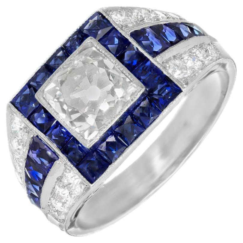 EGL Certified 1.48 Carat Art Deco Sapphire Diamond Platinum Engagement Ring