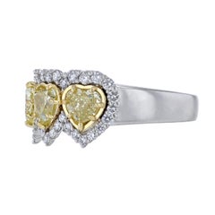 EGL Certified 14K Gold Yellow Heart & White Diamond Halo Ring, 3.82 Carat
