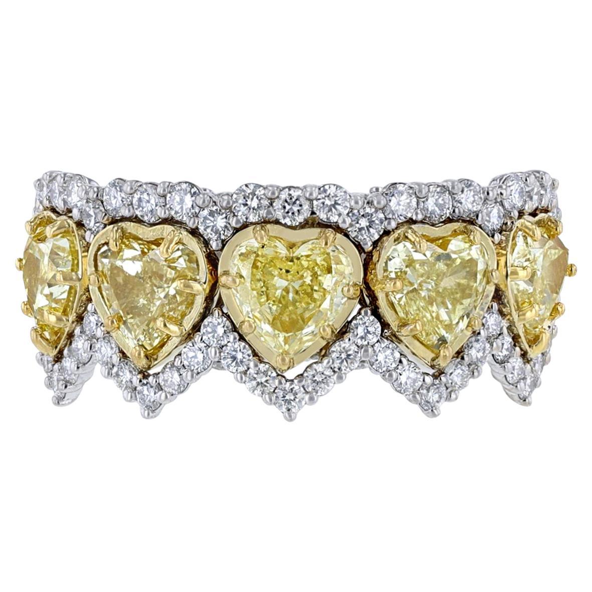 EGL Certified 14K Gold Yellow Heart & White Diamond Halo Ring, 3.82 Carat