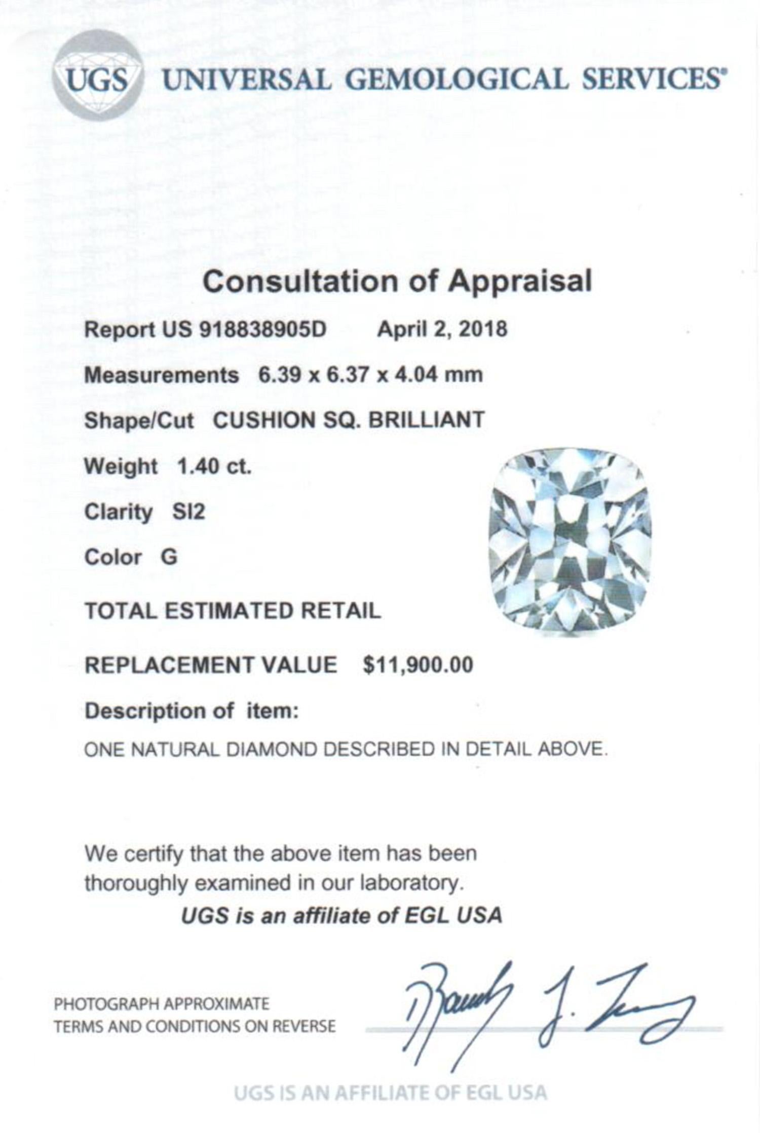 Bague de fiançailles en or blanc 14 carats certifiée EGL et halo de diamants taille coussin 1,78 carat en vente 6