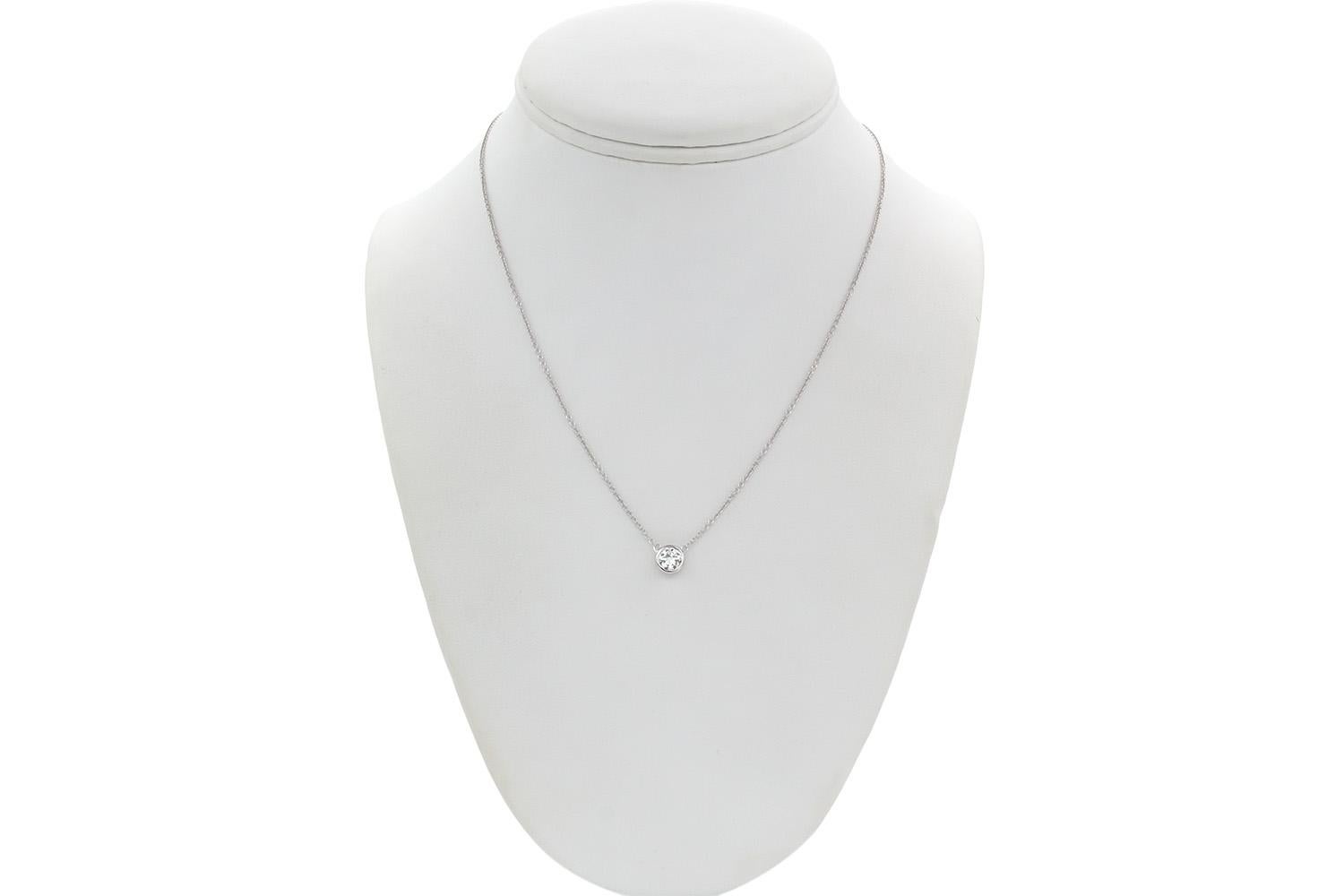 Contemporary EGL Certified 14k White Gold & Diamond Bezel Set Pendant Necklace 0.93ct G/SI1 For Sale