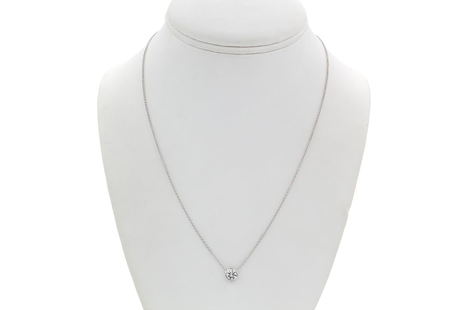 Women's EGL Certified 14k White Gold & Diamond Bezel Set Pendant Necklace 0.93ct G/SI1 For Sale