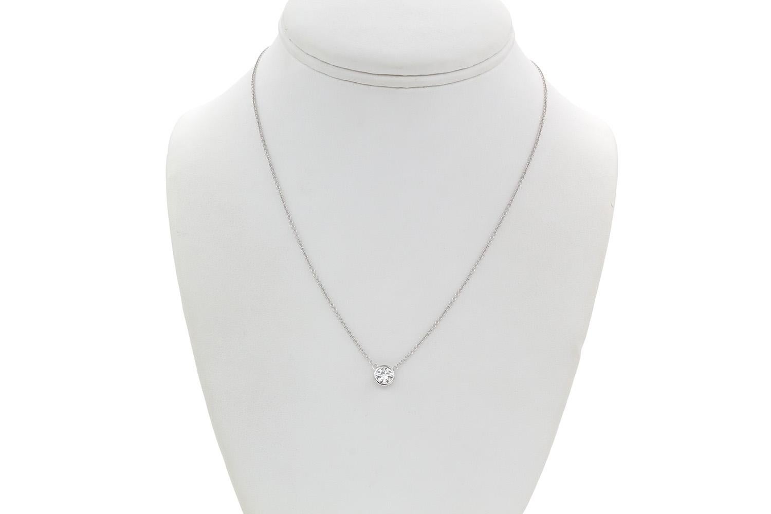 EGL Certified 14k White Gold & Diamond Bezel Set Pendant Necklace 0.93ct G/SI1 For Sale 1