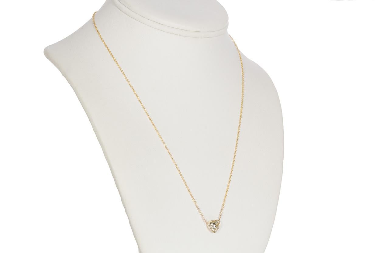 Women's EGL Certified 14 Karat Yellow Gold Diamond Heart Pendant Necklace 1.29 Carat